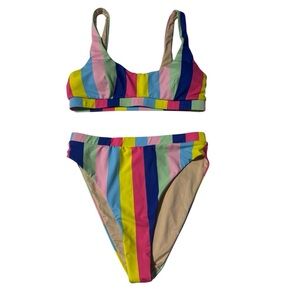 NWT Blushing Brunette Colorful Stripe Bikini Set – Size M Resortwear Vacstion